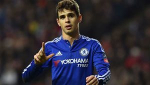 Chelsea's Brazilian midfielder Oscar celebrates after scoring his second goal during the English FA Cup fourth round football match between MK Dons and Chelsea at Stadium MK in Milton Keynes, central England, on January 31, 2016. / AFP / BEN STANSALL / RESTRICTED TO EDITORIAL USE. No use with unauthorized audio, video, data, fixture lists, club/league logos or 'live' services. Online in-match use limited to 75 images, no video emulation. No use in betting, games or single club/league/player publications.  /         (Photo credit should read BEN STANSALL/AFP/Getty Images)