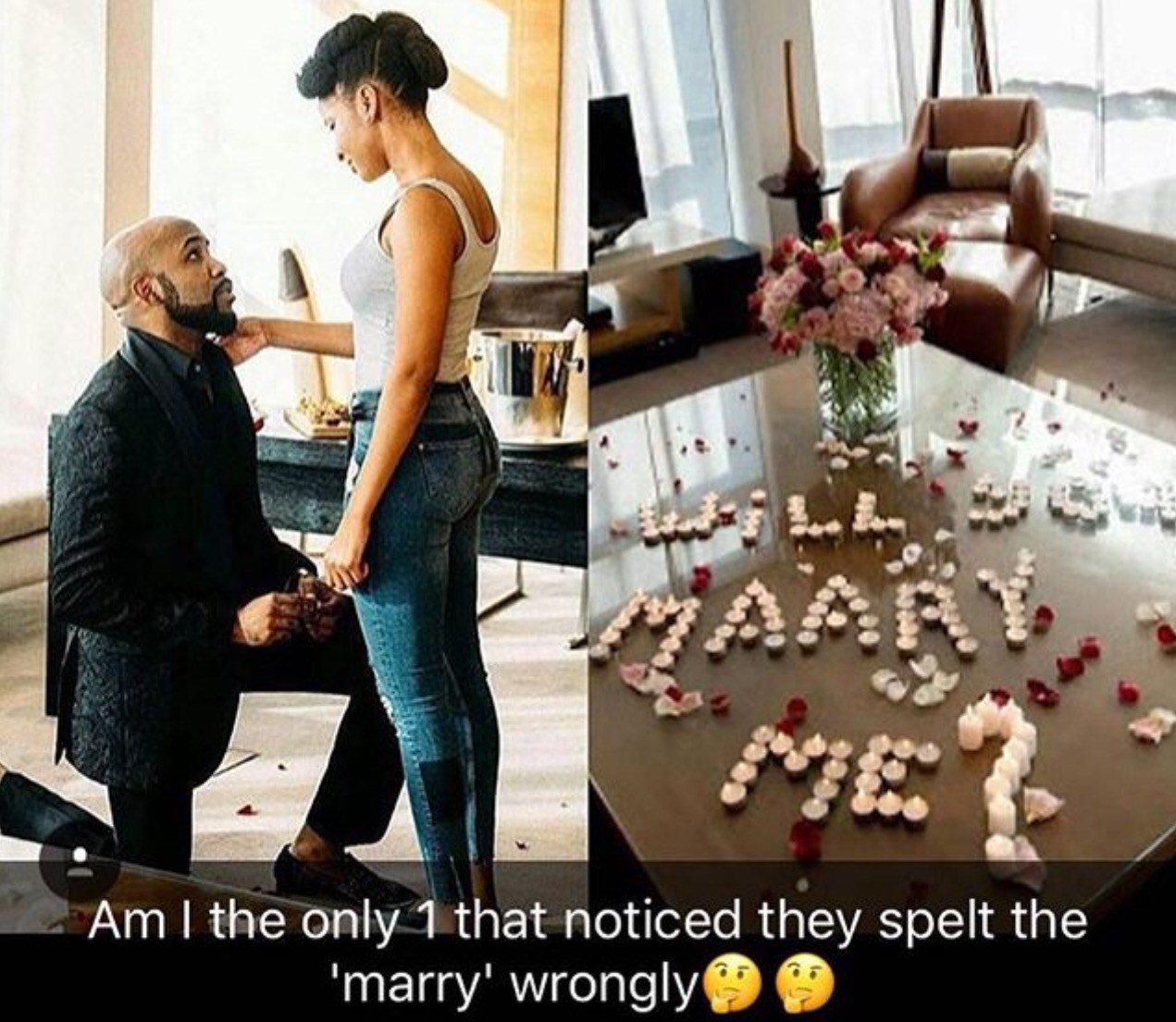 Banky W Finally Explains Why He Misspelt "Marry" In his Proposal To Adesuwa Etomi