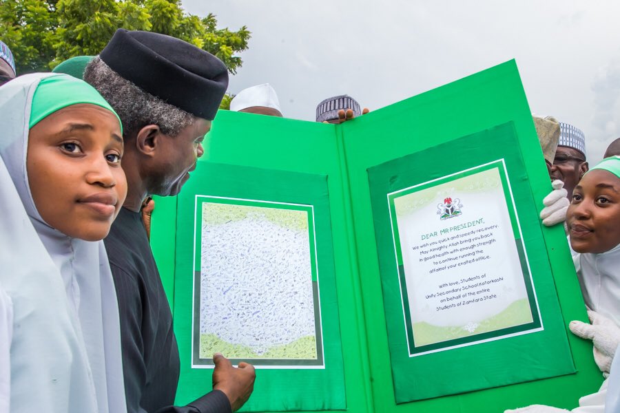 Osinbajo Receives Greeting Card Signed By 2000 Girls For Buhari