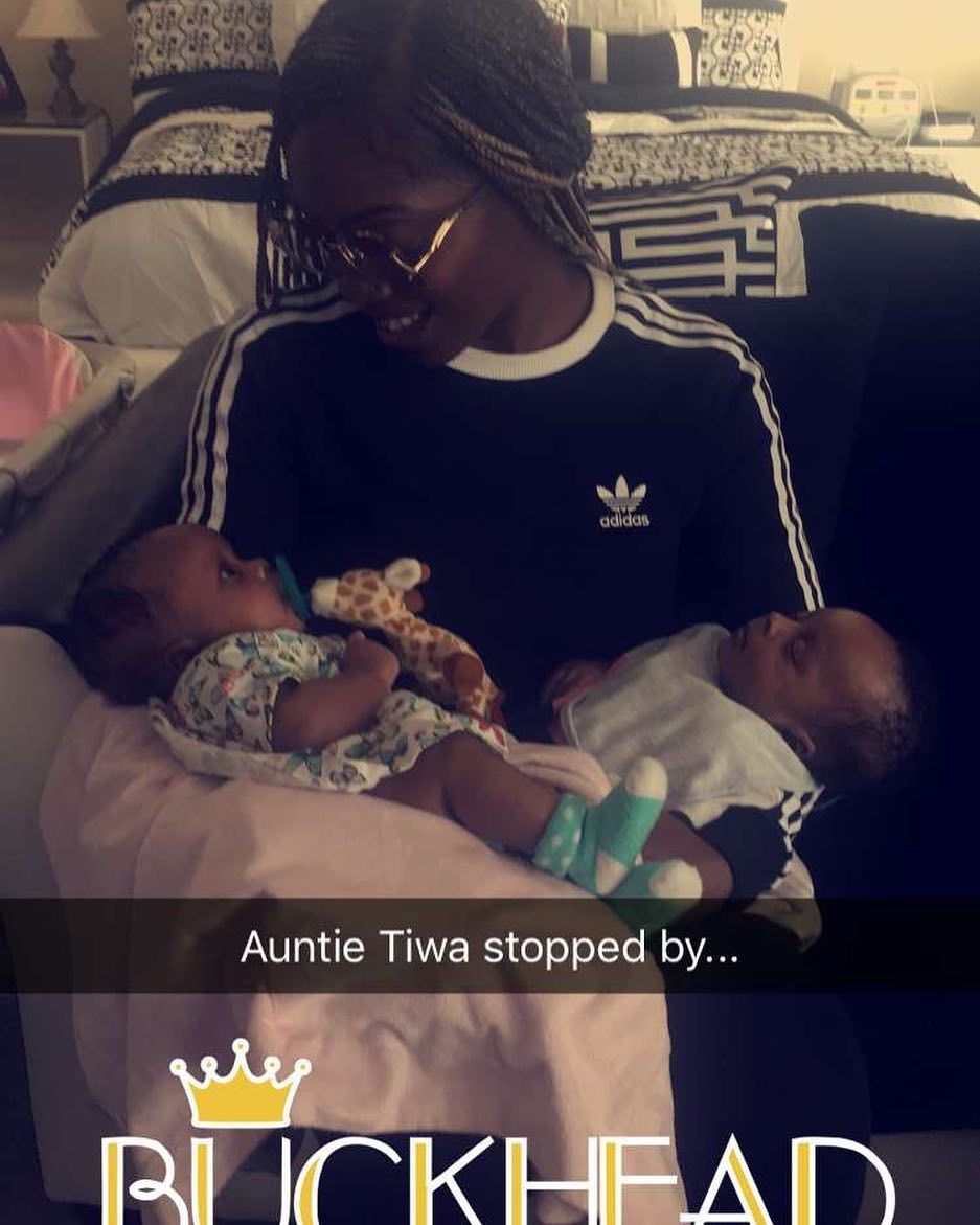 Tiwa Savage Visits Paul & Anita Okoye’s Twins; Nadia & Nathan