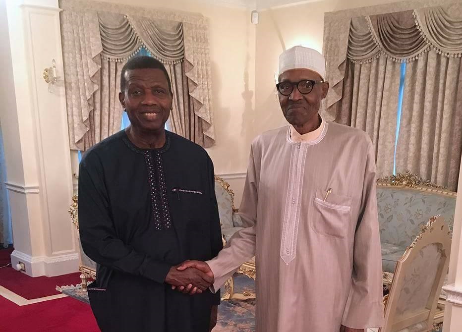 Pastor Enoch A Adeboye on a courtesy visit to President Mohammed Buhari
