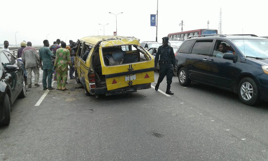 Photos Of Accident Involving A Commercial Bus On Third Mainland Bridge In Lagos