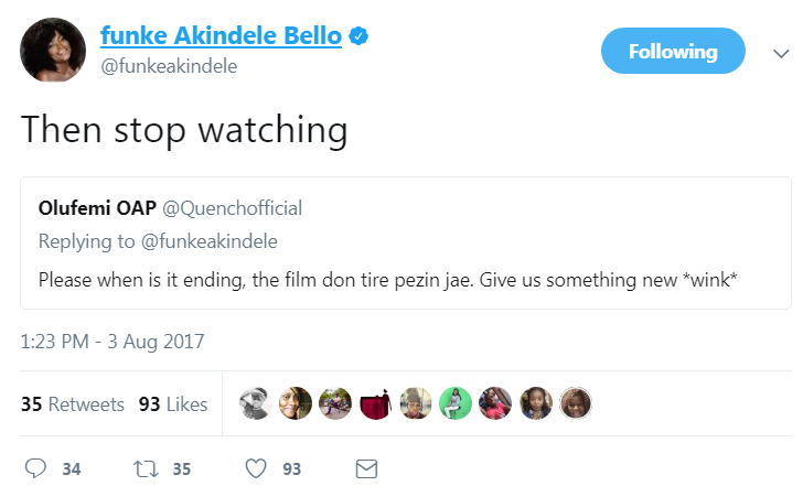 Funke Akindele’s response to a fan who is tired of Jenifa’s Diary