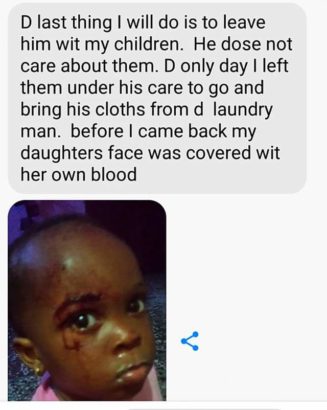 Nigerian lady seeking divorce shares photo of her daughter’s face covered in blood