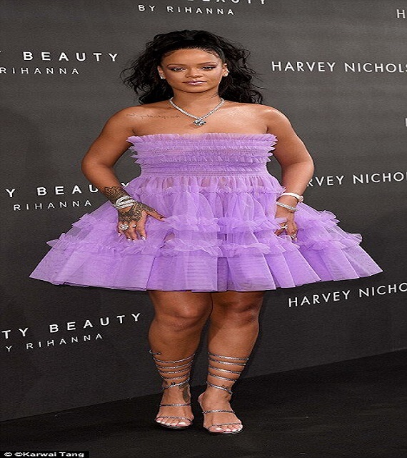 Rihanna Looked Purrfect In A Lilac Doll Dress For The London Launch Of Fenty Beauty
