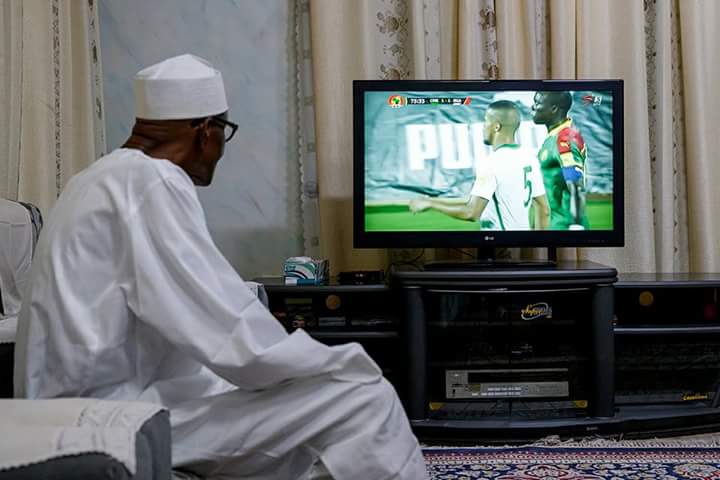 President Buhari Watching Nigeria Vs Cameroon Match