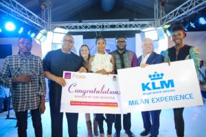 Winners Dare2Dream with Adam Nuru (FCMB MD), Francesca Rosset (Dare2Dream Producer), Michale Colleau ((KLM MD), Oluwatobi Oyenekan (Brand Manager Personal Care for Imperial Leather) and MD of KLM and