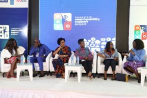 The panelist of the Apparel sector, from the left; Jane Michael Ekanem, Teslim Mohammed, Funmi Ajila Ladipo, Sola Babatunde, Omolara Aromolaran and Omoyemi Akerele as the moderator.