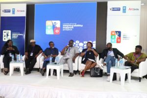 Panelists for the Entertainment Sector From left: Steve Babaeko, CEO, X3M Ideas; Chike Maduegbuna, CEO, Afrinolly Limited; Mahmood Ali-Balogun, CEO, Brickwall Communications Ltd; Shaibu Husseni, Culture and Film Journalist; Bose Oshin, CEO, G.A.M.E Productions; Jay Franklyn Jituboh, CEO, Sidomex Universal and Fidelis Ogunseri, CEO, OCS Films at the Lagos State Employability Support Project Industry Engagement held at The Civic Centre, Victoria Island, Lagos on Friday.