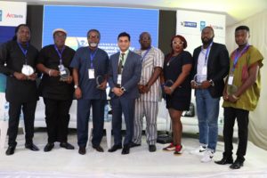 From left: Steve Babaeko, CEO, X3M Ideas; Chike Maduegbuna, CEO, Afrinolly Limited; Mahmood Ali-Balogun, CEO, Brickwall Communications Ltd; Amit Washington, CEO, Arc Skills Nigeria; Shaibu Husseni, Culture and Film Journalist; Bose Oshin, CEO, G.A.M.E Productions; Jay Franklyn Jituboh, CEO, Sidomex Universal and Fidelis Ogunseri, CEO, OCS Films at the Lagos State Employability Support Project Industry Engagement held at The Civic Centre, Victoria Island, Lagos on Friday.