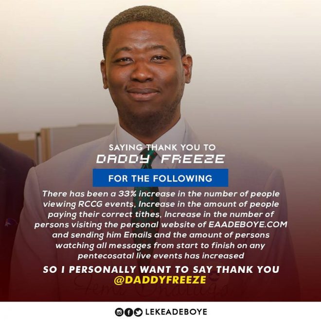 Pastor Adeboye’s son appreciates Daddy Freeze