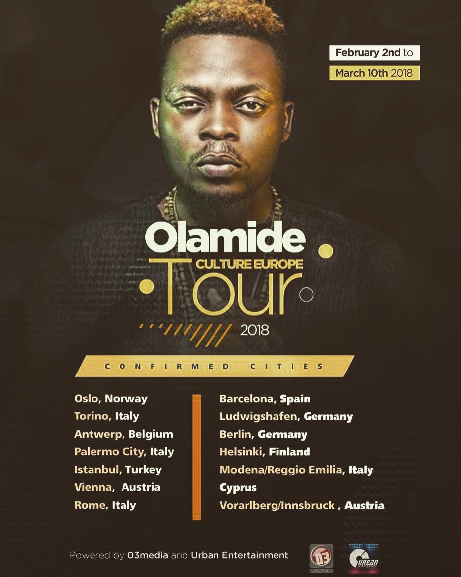 Olamide Culture Europe Tour: 14 European Cities to be hit by "Wobey Sound" this Year