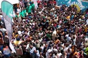 Omoni Oboli with children in Makoko